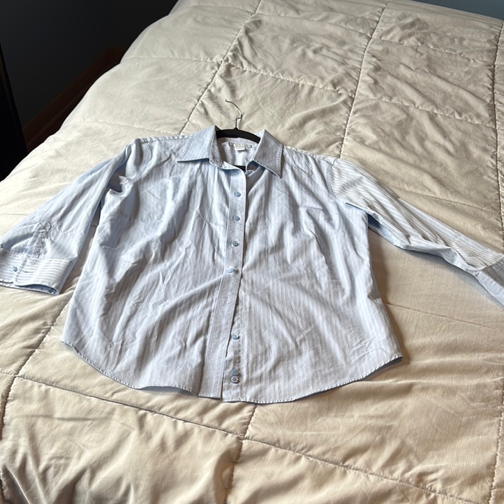 Women's Light Blue Striped Shirt Size L